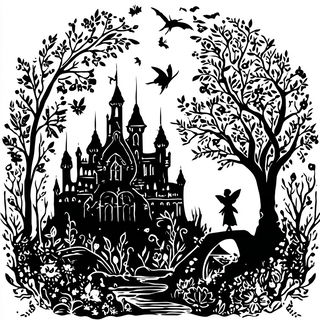 Blackletter Linocurve style, Midjourney V7: retro fairy-tale illustration