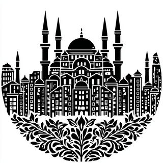 Blackletter Linocurve style, Midjourney V7: bold minimalist logo design for Istanbul city municipal services