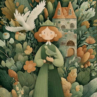 Merrybough Pageant style, Midjourney V7: retro fairy-tale illustration