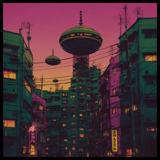 Dichroic Wirelands style, Midjourney V7: megacity with futuristic bioarchitecture