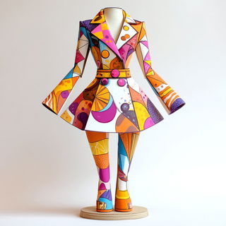Contourburst style, Midjourney V7: haute-couture fashion outfit