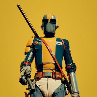 Caravan of Impossible Statues style, Midjourney V7: concept art character design of retropunk steam knight
