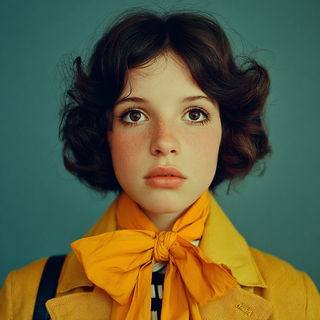 Caravan of Impossible Statues style, Midjourney V7: photographic portrait of female protagonist