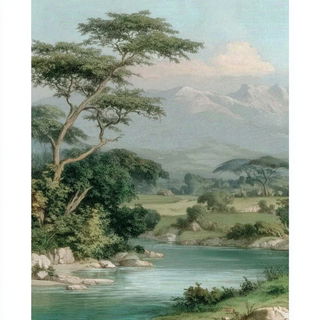 Glacial Mythography style, Midjourney V7: realistic landscape photograph of quiet dawn