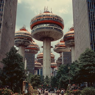 Anthraquinone Elsewhere style, Midjourney V7: megacity with futuristic bioarchitecture