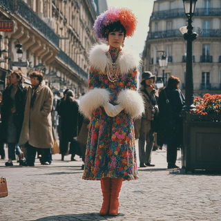 Anthraquinone Elsewhere style, Midjourney V7: haute-couture fashion outfit