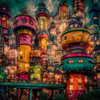 Cinematessera style, Midjourney V7: megacity with futuristic bioarchitecture