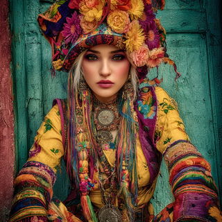 Cinematessera style, Midjourney V7: traditional folk art