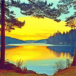 Dragonwake style, Midjourney V7: realistic landscape photograph of quiet dawn