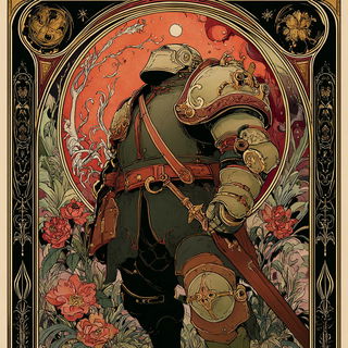 Puppetgothic style, Midjourney V7: concept art character design of retropunk steam knight