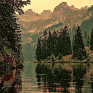 Puppetgothic style, Midjourney V7: realistic landscape photograph of quiet dawn