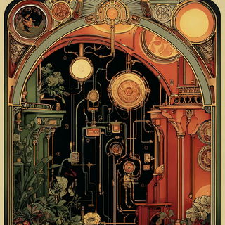 Puppetgothic style, Midjourney V7: technical infrastructure blueprint schematics