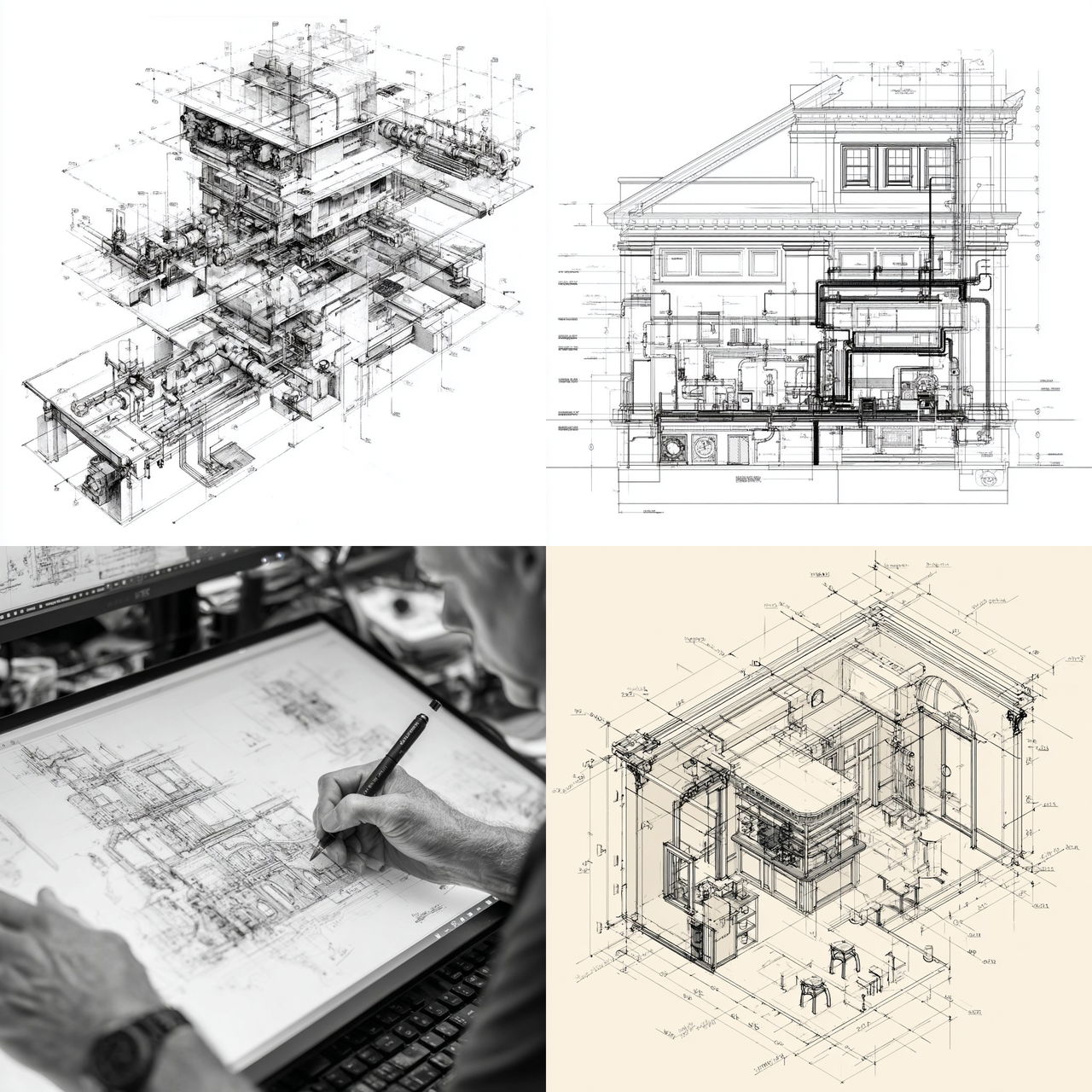 CAD drawing style, Midjourney V7, render 1 of 4