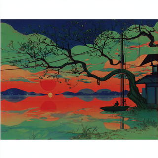 Kurocopy Press style, Midjourney V7: realistic landscape photograph of quiet dawn