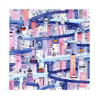 Folkloric Celcollage style, Midjourney V7: megacity with futuristic bioarchitecture
