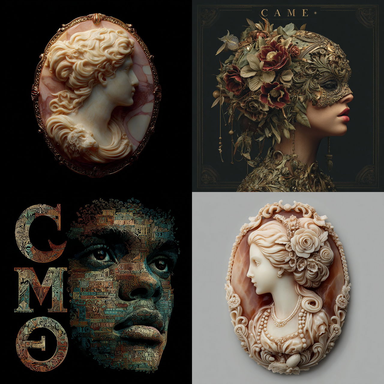 Cameo style, Midjourney V7, render 1 of 4