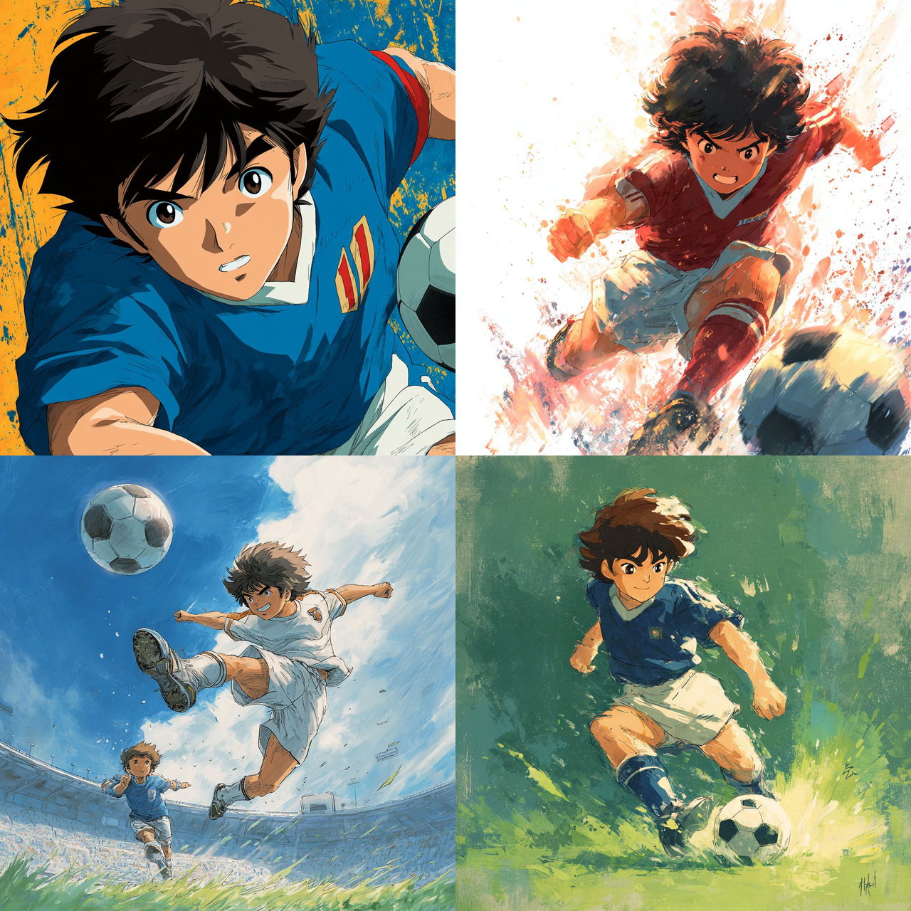 Captain Tsubasa style, Midjourney V7, render 1 of 4