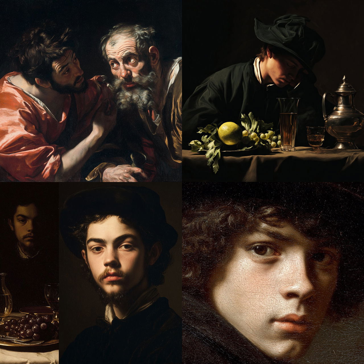 Caravaggio style, Midjourney V7, render 1 of 4