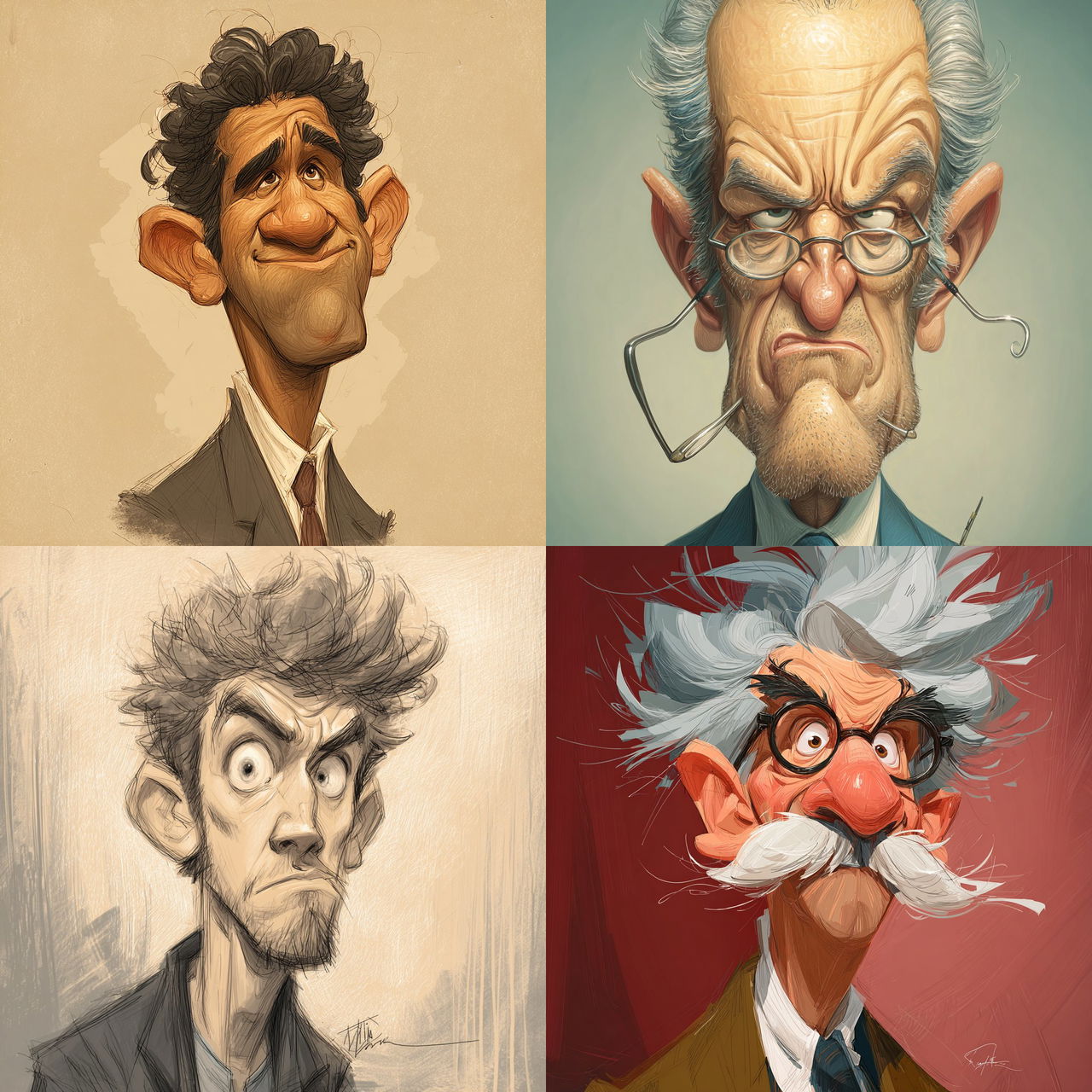 Caricature style, Midjourney V7, render 1 of 4