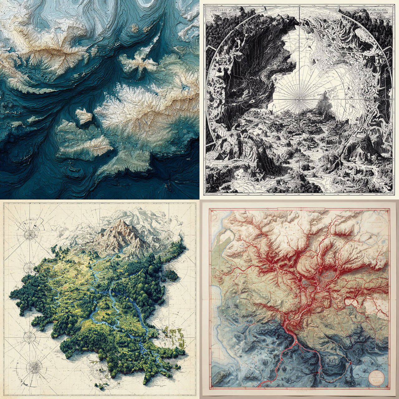 Cartography style, Midjourney V7, render 1 of 4