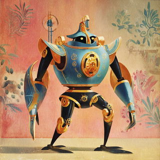 Sapphire Saucers style, Midjourney V7: concept art character design of retropunk steam knight