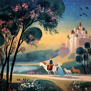 Sapphire Saucers style, Midjourney V7: retro fairy-tale illustration