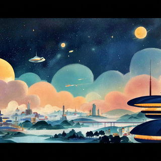 Sapphire Saucers style, Midjourney V7: cinematic shot from sci-fi movie