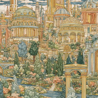 Botanical Nouveau style, Midjourney V7: megacity with futuristic bioarchitecture