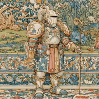 Botanical Nouveau style, Midjourney V7: concept art character design of retropunk steam knight