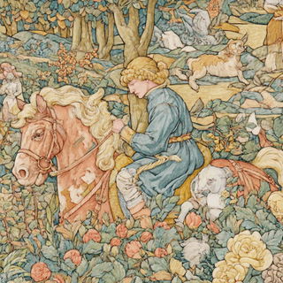 Botanical Nouveau style, Midjourney V7: retro fairy-tale illustration