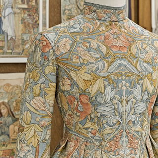 Botanical Nouveau style, Midjourney V7: haute-couture fashion outfit