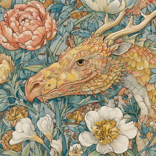 Botanical Nouveau style, Midjourney V7: traditional folk art