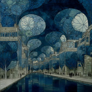 Heraldic Wildwoodism style, Midjourney V7: megacity with futuristic bioarchitecture