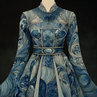 Heraldic Wildwoodism style, Midjourney V7: haute-couture fashion outfit
