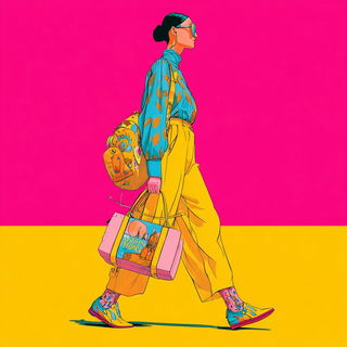 Flamingo Mechanodrama style, Midjourney V7: haute-couture fashion outfit