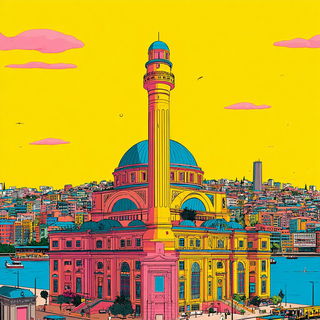 Flamingo Mechanodrama style, Midjourney V7: bold minimalist logo design for Istanbul city municipal services