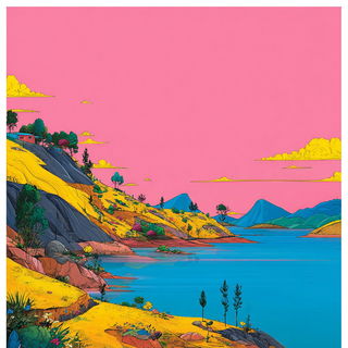 Flamingo Mechanodrama style, Midjourney V7: realistic landscape photograph of quiet dawn
