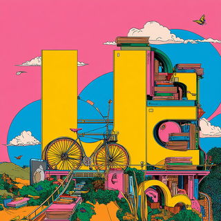 Flamingo Mechanodrama style, Midjourney V7: typographic composition with large letters