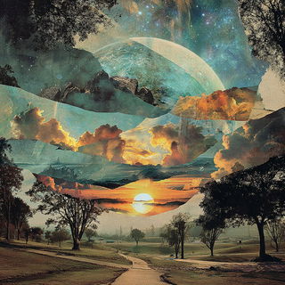 Tealocene style, Midjourney V7: realistic landscape photograph of quiet dawn