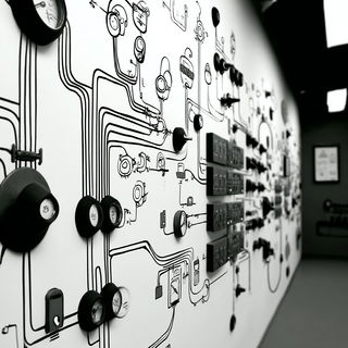 Blackwing Transit style, Midjourney V7: technical infrastructure blueprint schematics