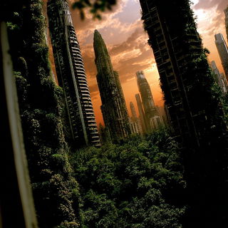 Sporascape style, Midjourney V7: megacity with futuristic bioarchitecture