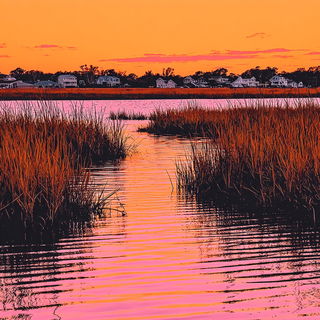 Archfire Vitreography style, Midjourney V7: realistic landscape photograph of quiet dawn