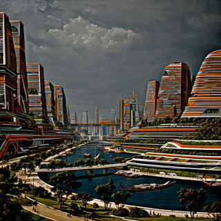 Robes Andromeda style, Midjourney V7: megacity with futuristic bioarchitecture