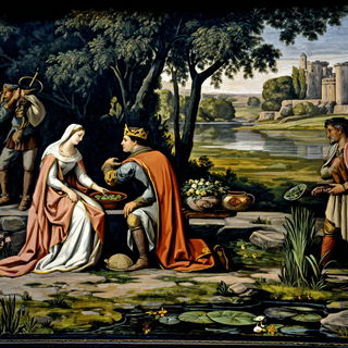 Robes Andromeda style, Midjourney V7: retro fairy-tale illustration
