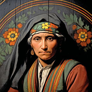 Robes Andromeda style, Midjourney V7: traditional folk art