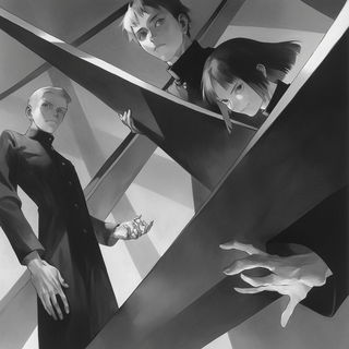 Robes Andromeda style, Midjourney V7: black-and-white manga comic strip