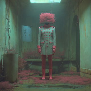 Neon Cenobitics style, Midjourney V7: haute-couture fashion outfit