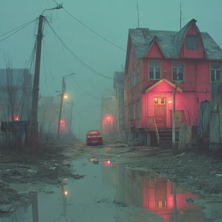 Neon Cenobitics style, Midjourney V7: realistic landscape photograph of quiet dawn