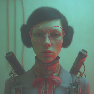 Neon Cenobitics style, Midjourney V7: photographic portrait of female protagonist