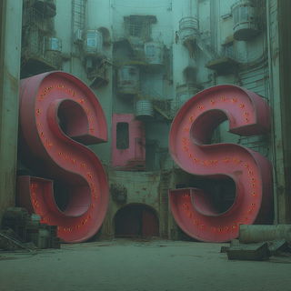 Neon Cenobitics style, Midjourney V7: typographic composition with large letters